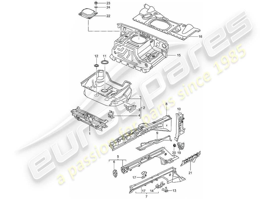 porsche 2005 (996 gt3) front end - single parts part diagram