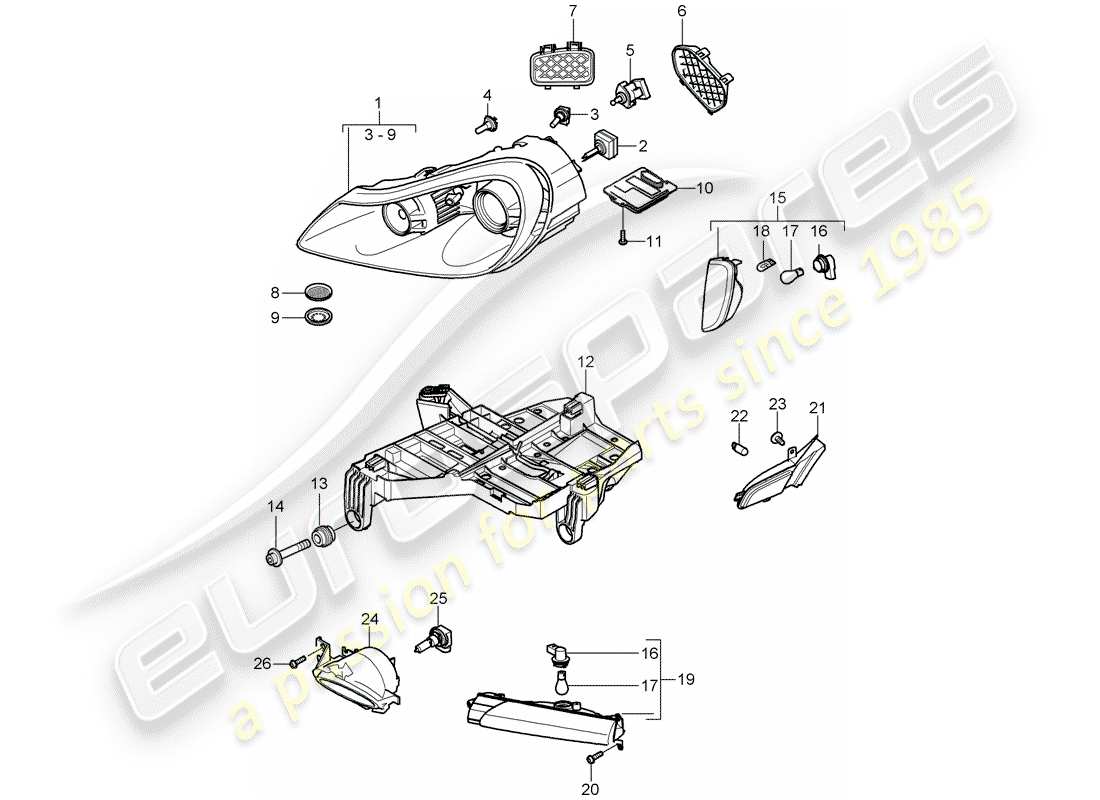 porsche 2010 (cayenne e1 9pa) headlamp part diagram