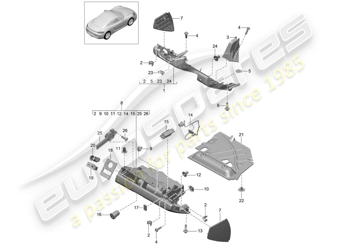 porsche 718 cayman (2019) glove box parts diagram