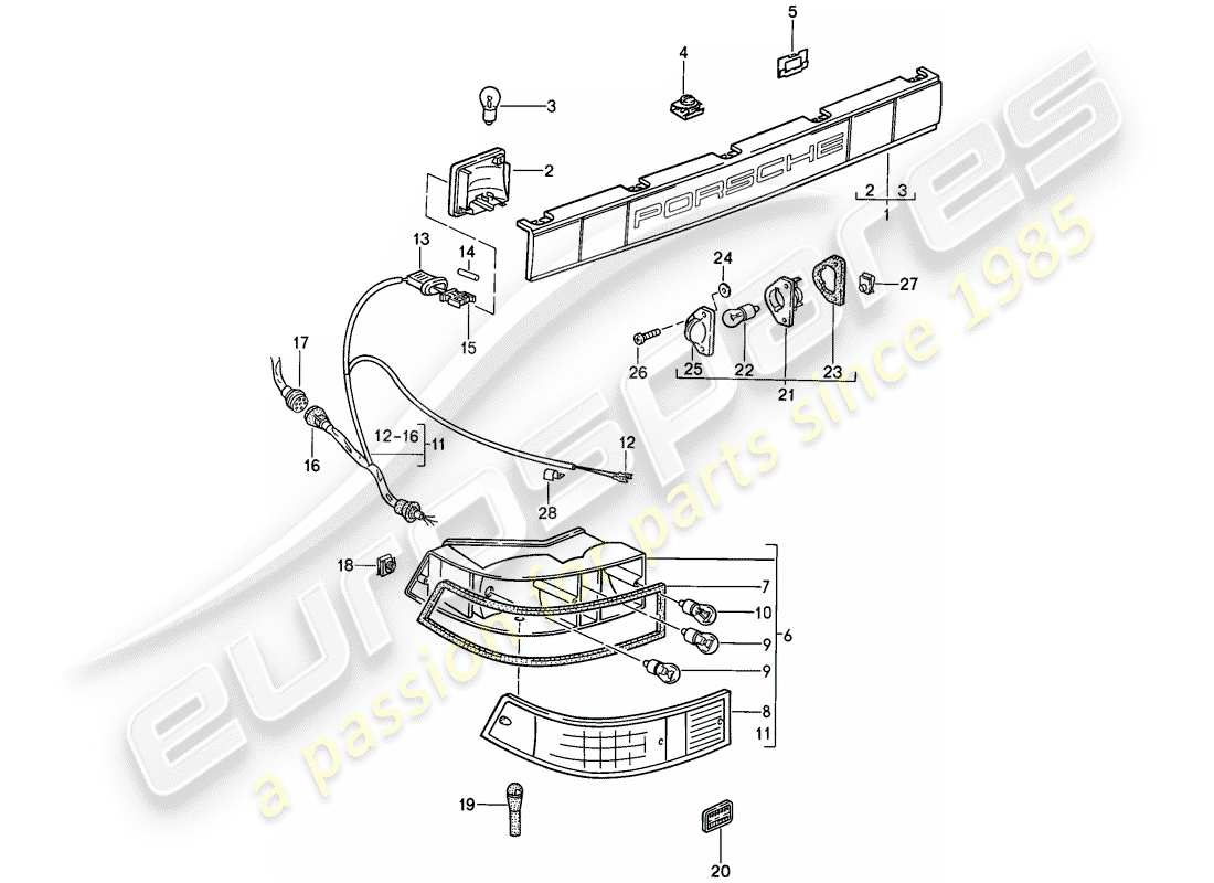 porsche 1989 (911) covering - combined lights part diagram