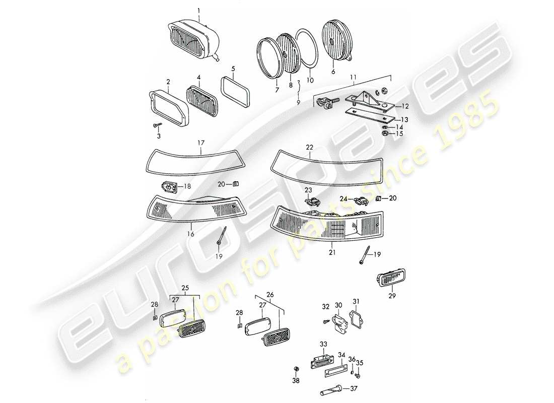 porsche 1965 (911/912) lighting part diagram