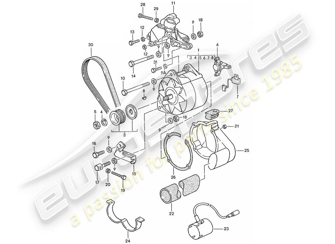 porsche 1989 (928) alternator part diagram