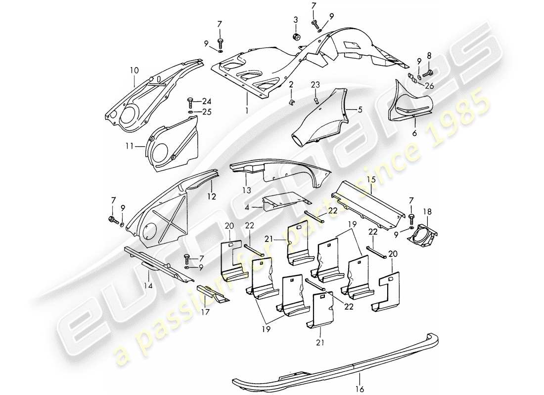 porsche 1969 (911/912) air duct - and - engine cover part diagram