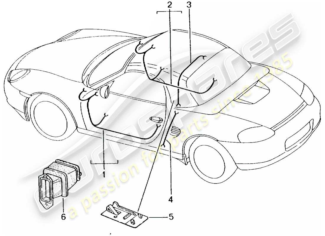 porsche boxster 986 (2001) wiring harnesses - driver's door - passenger's door - hardtop parts diagram