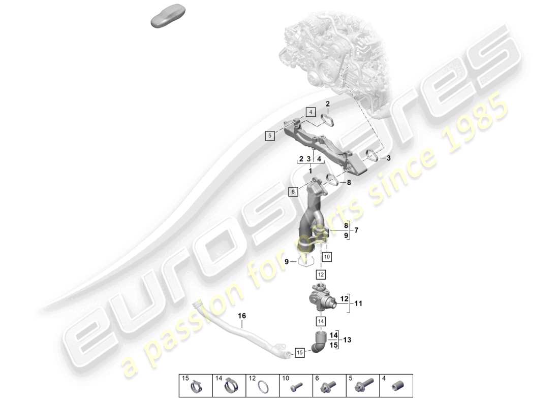 porsche 2020 (718 cayman) assembly carrier coolant pipe parts diagram