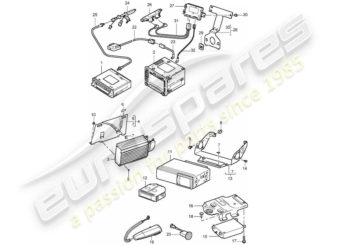 porsche 2001 (996 turbo / gt2) radio unit - navigation system - telephone - d - mj 2003>> part diagram