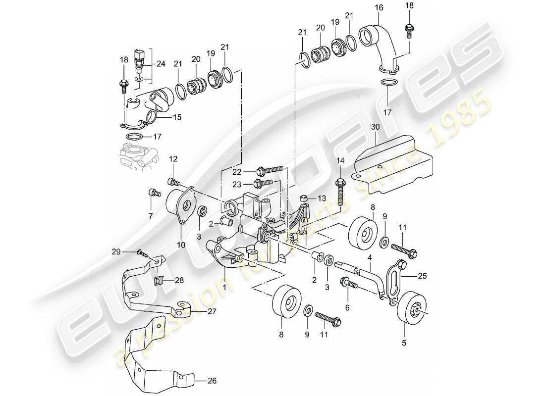 porsche 996 t/gt2 (2001) belt tensioner - belt drive parts diagram