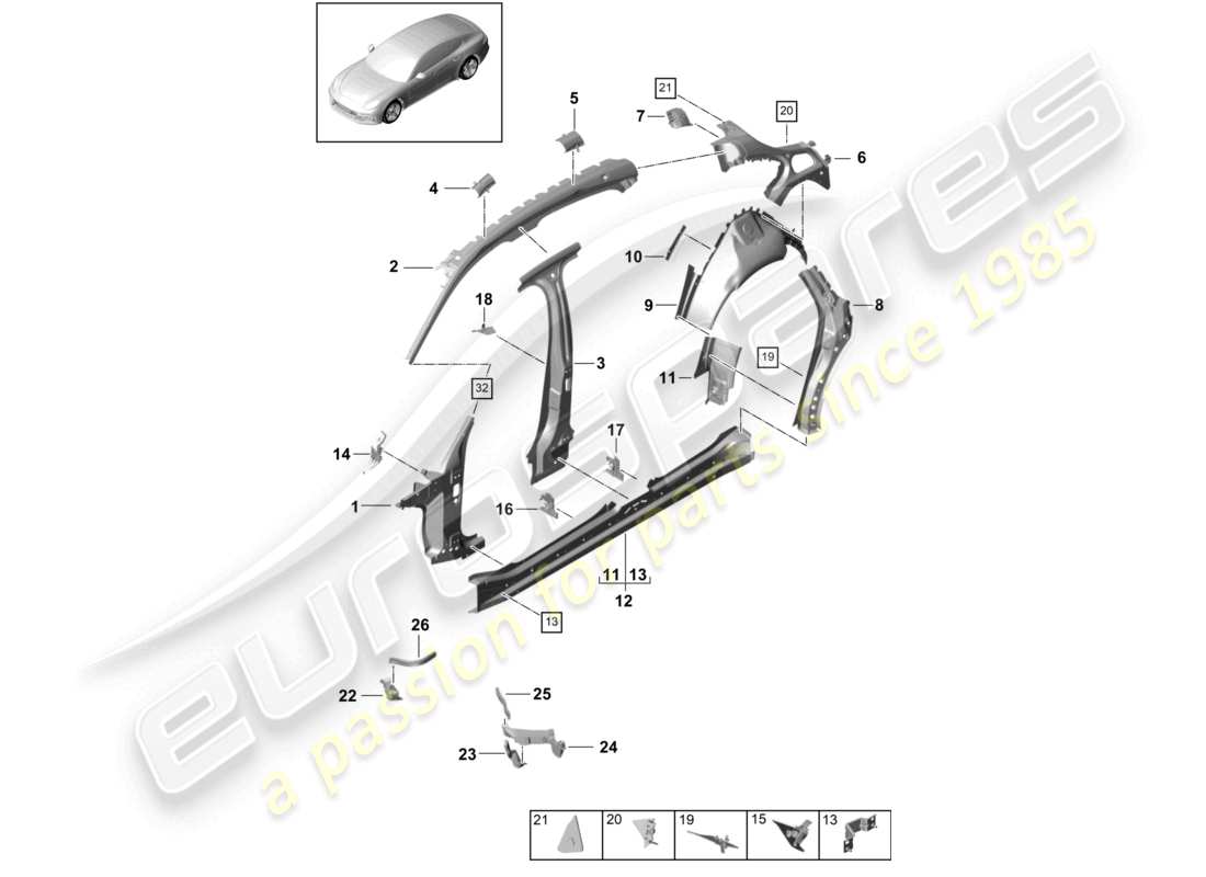 porsche 2019 (panamera 971-1) side part inner outer parts diagram