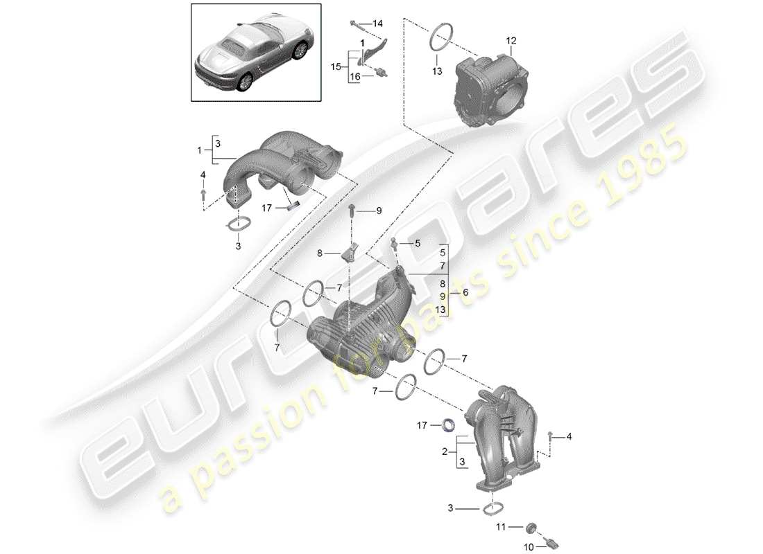 porsche 2020 (718 boxster) intake air distributor part diagram
