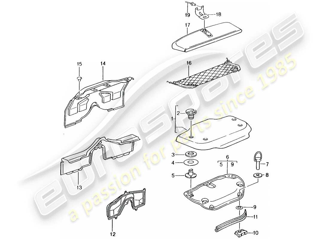 porsche 2003 (986 boxster) trims - engine bay part diagram