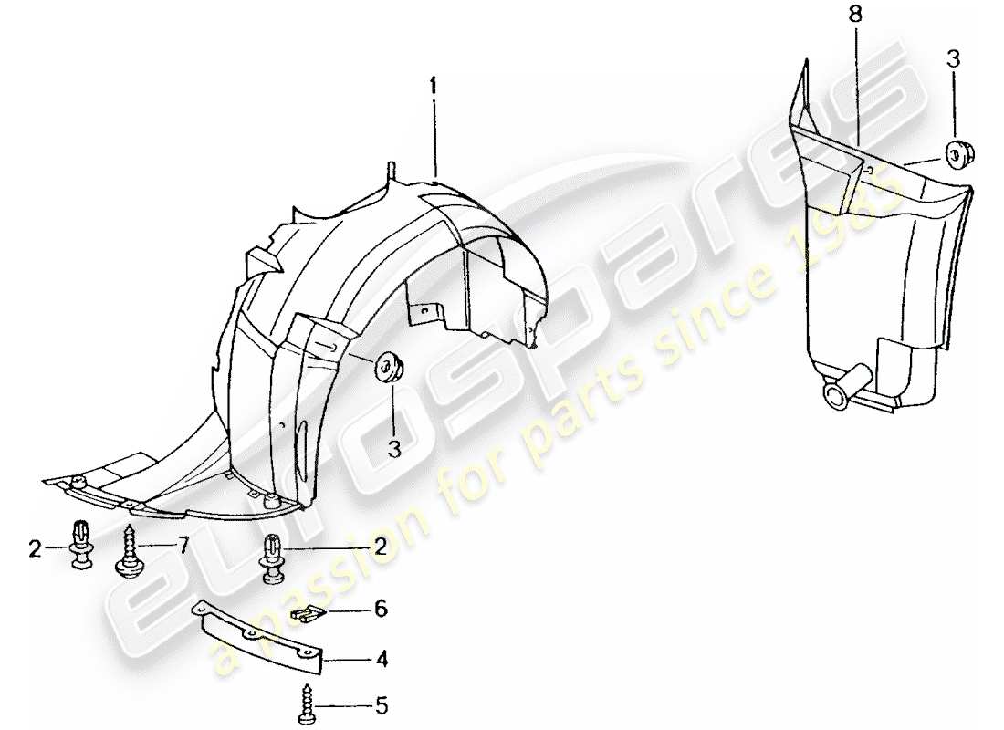porsche 2002 (986 boxster) trim - wheel housing part diagram