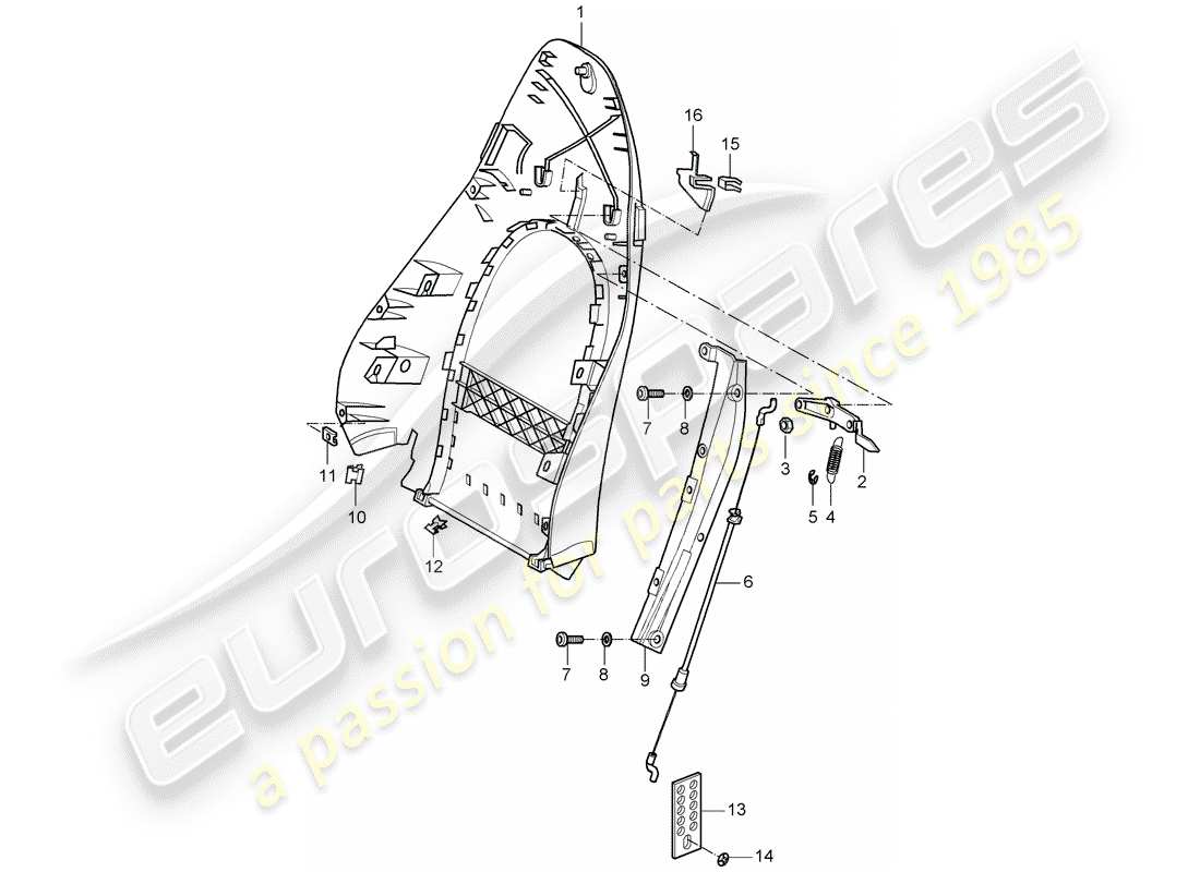 porsche 1997 (986 boxster) backrest shell - standard seat - comfort seat part diagram
