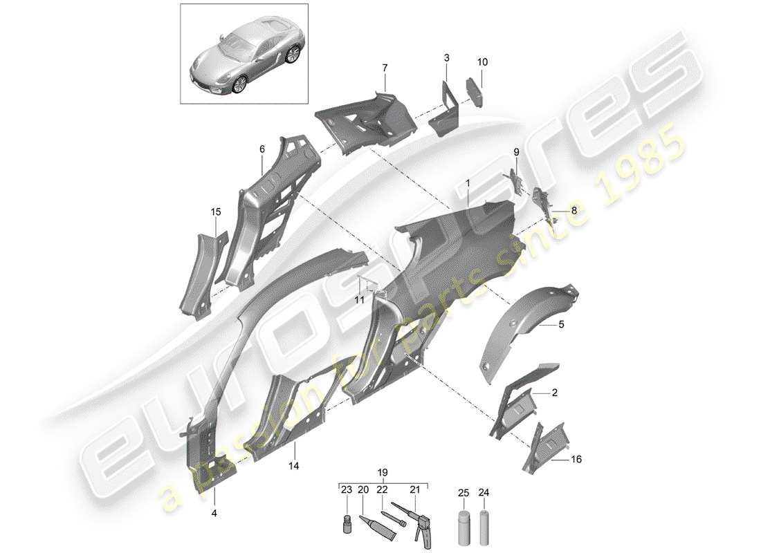porsche 2014 (981 cayman) side panel part diagram