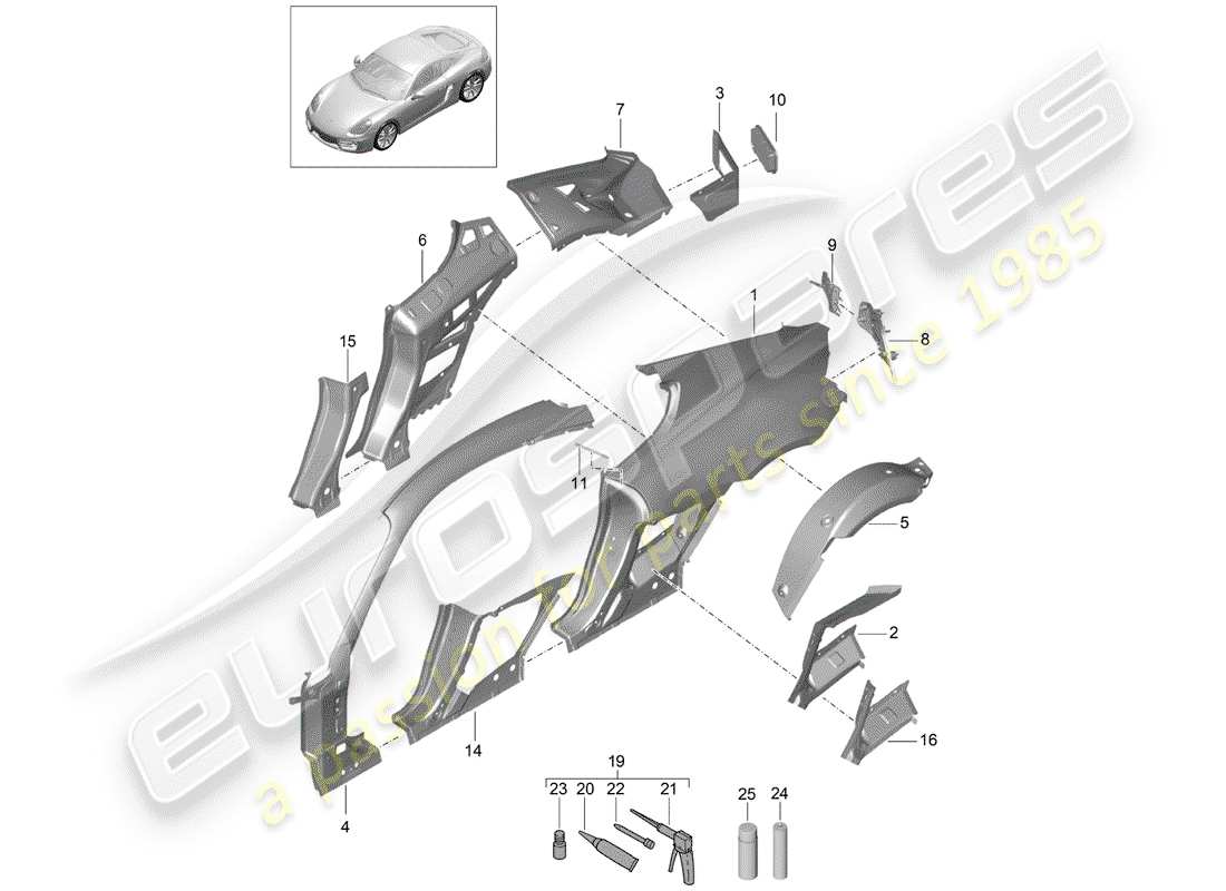 porsche cayman 981 (2014) side panel part diagram