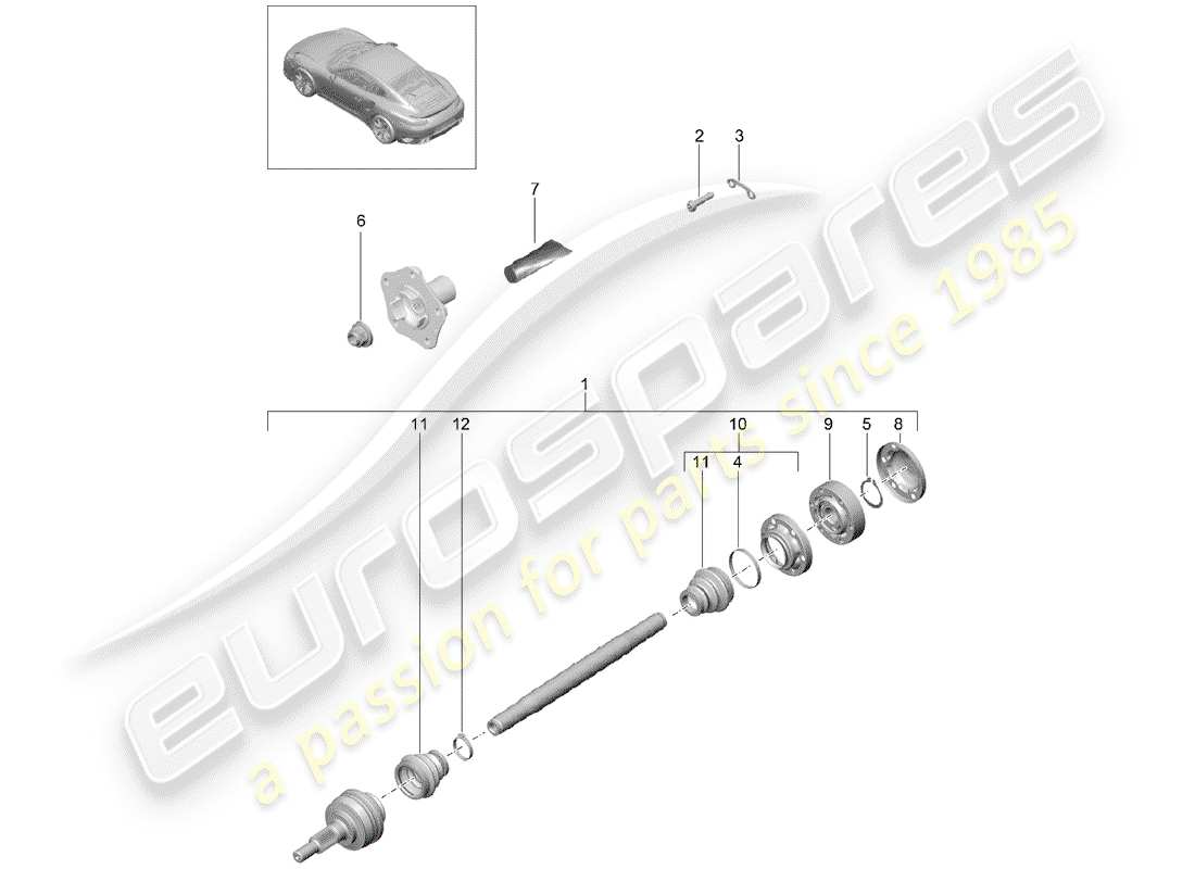 porsche 991 turbo (2017) drive shaft part diagram