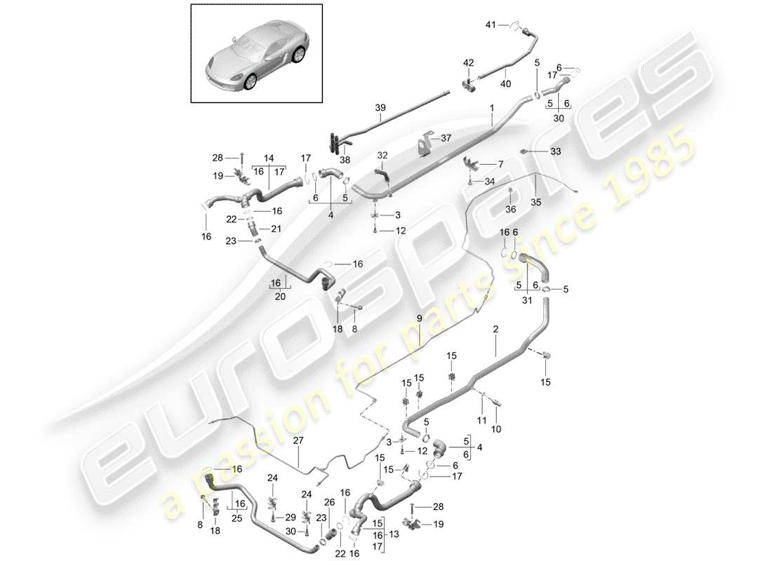 porsche 2020 (718 cayman) water cooling part diagram