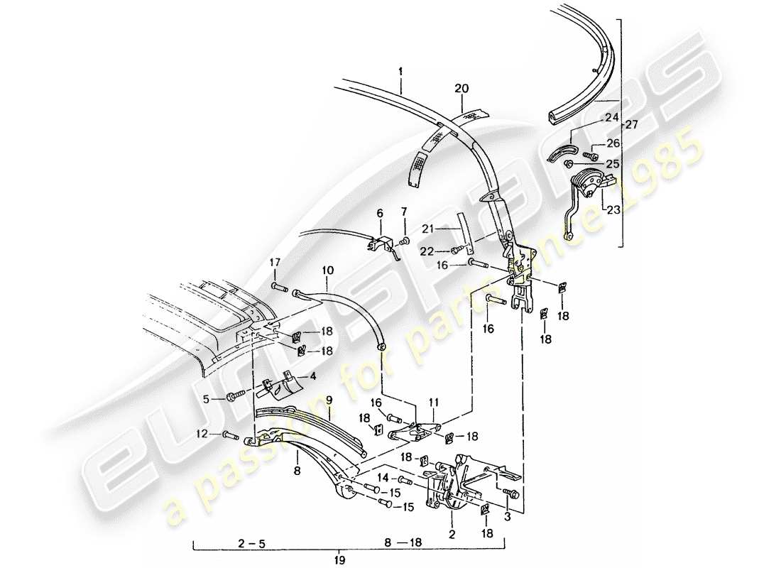 porsche 2001 (986 boxster) top frame - single parts parts diagram