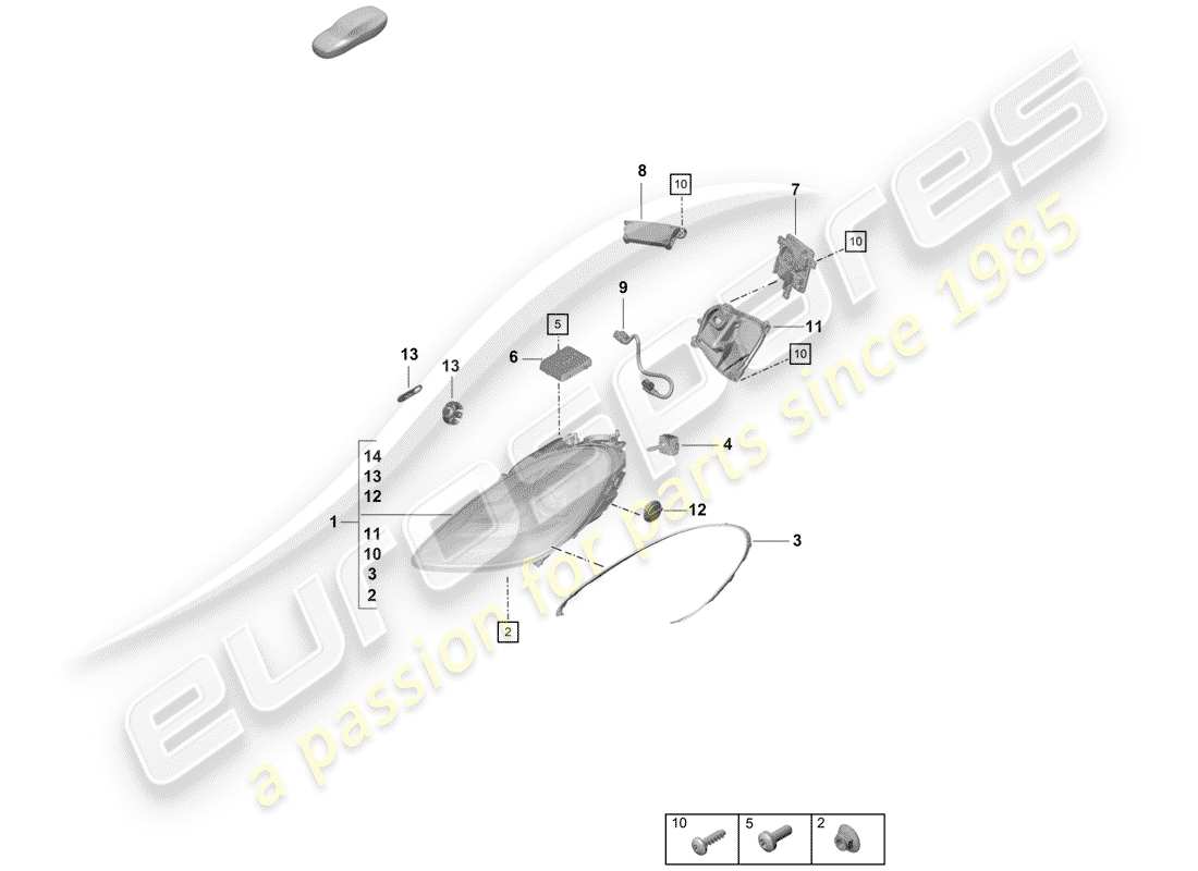 porsche 2020 (718 boxster spyder) headlamp parts diagram
