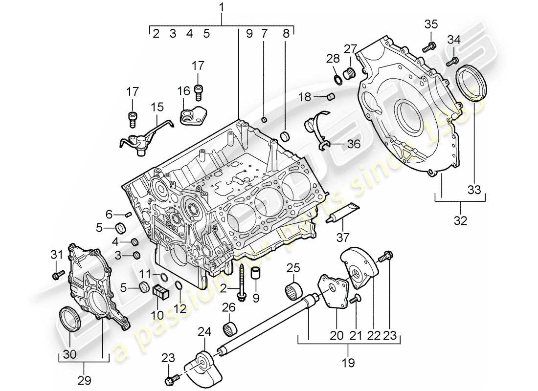porsche 2010 (cayenne e1 9pa) crankcase part diagram