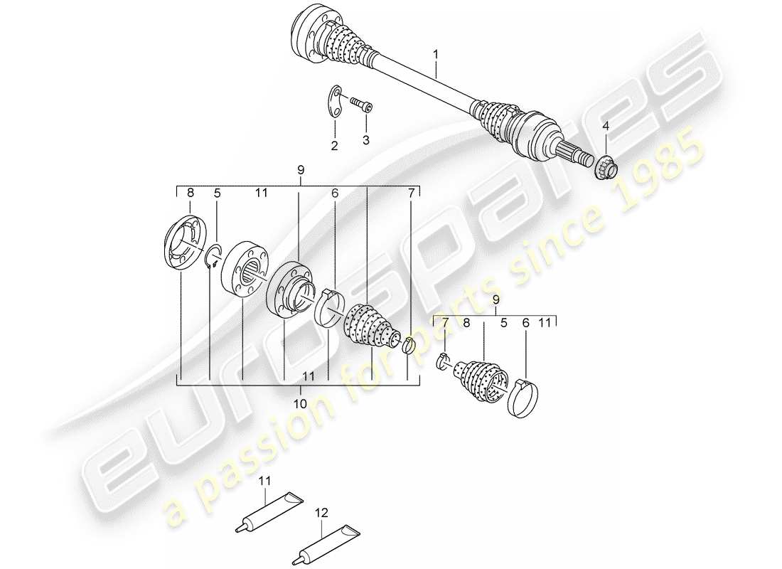 porsche 2010 (cayenne e1 9pa) drive shaft part diagram