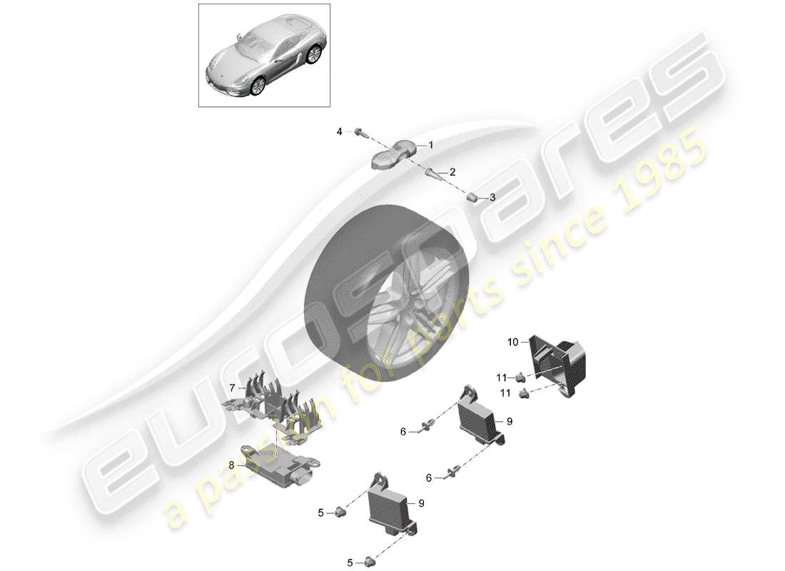 porsche cayman 981 (2014) tire pressure control system part diagram