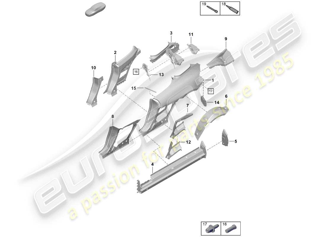 porsche 2020 (718 boxster spyder) side panel parts diagram