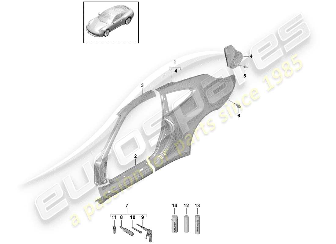 porsche 2017 (991-2) side panel part diagram