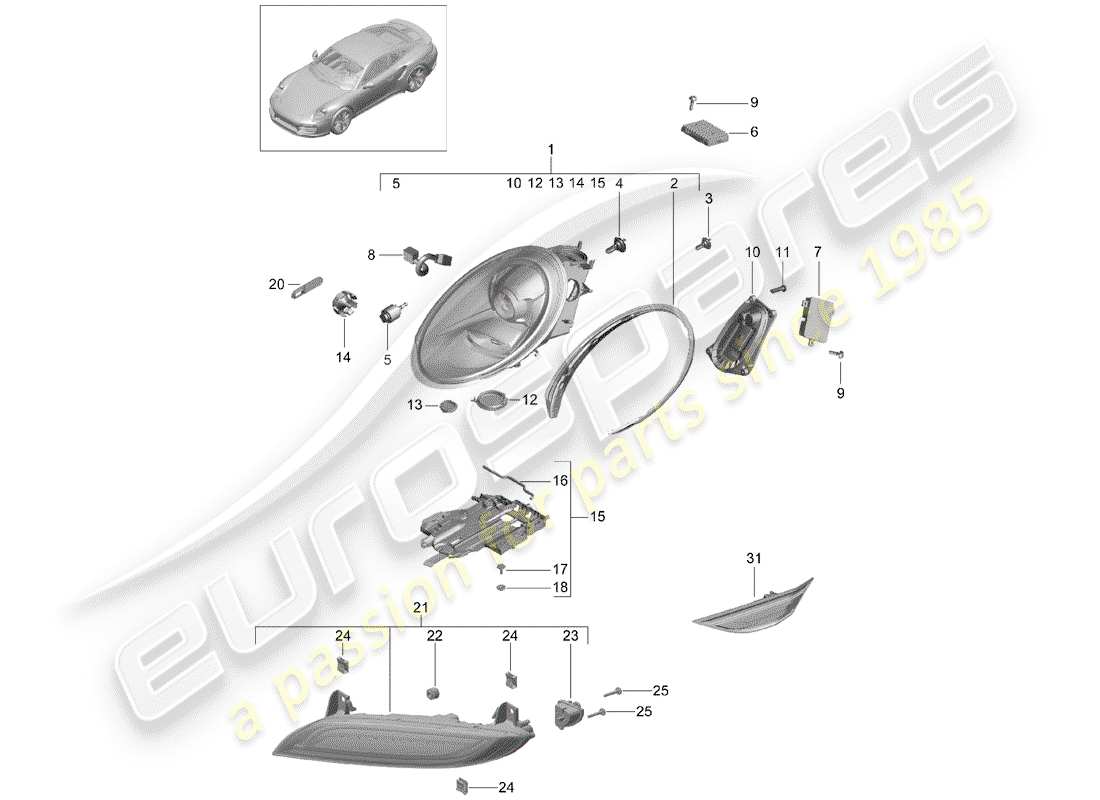 porsche 2015 (991-1 turbo) headlamp part diagram
