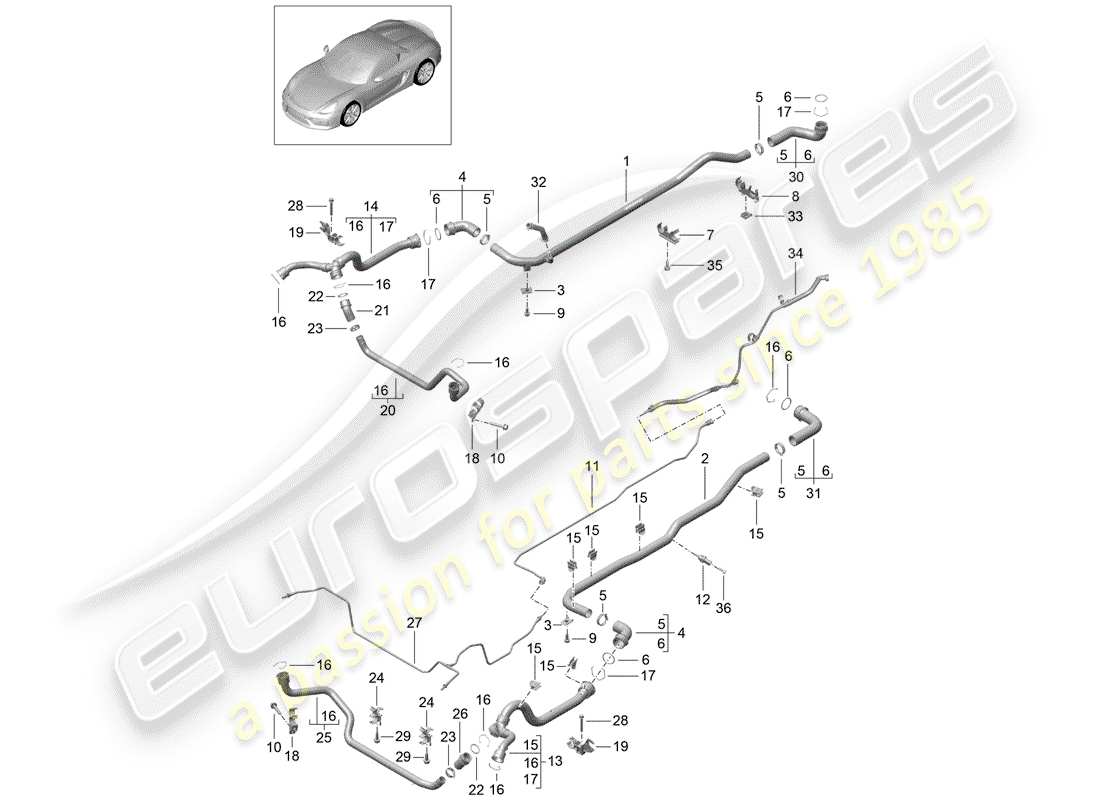 porsche 2016 (981 boxster spyder) water cooling 1 part diagram