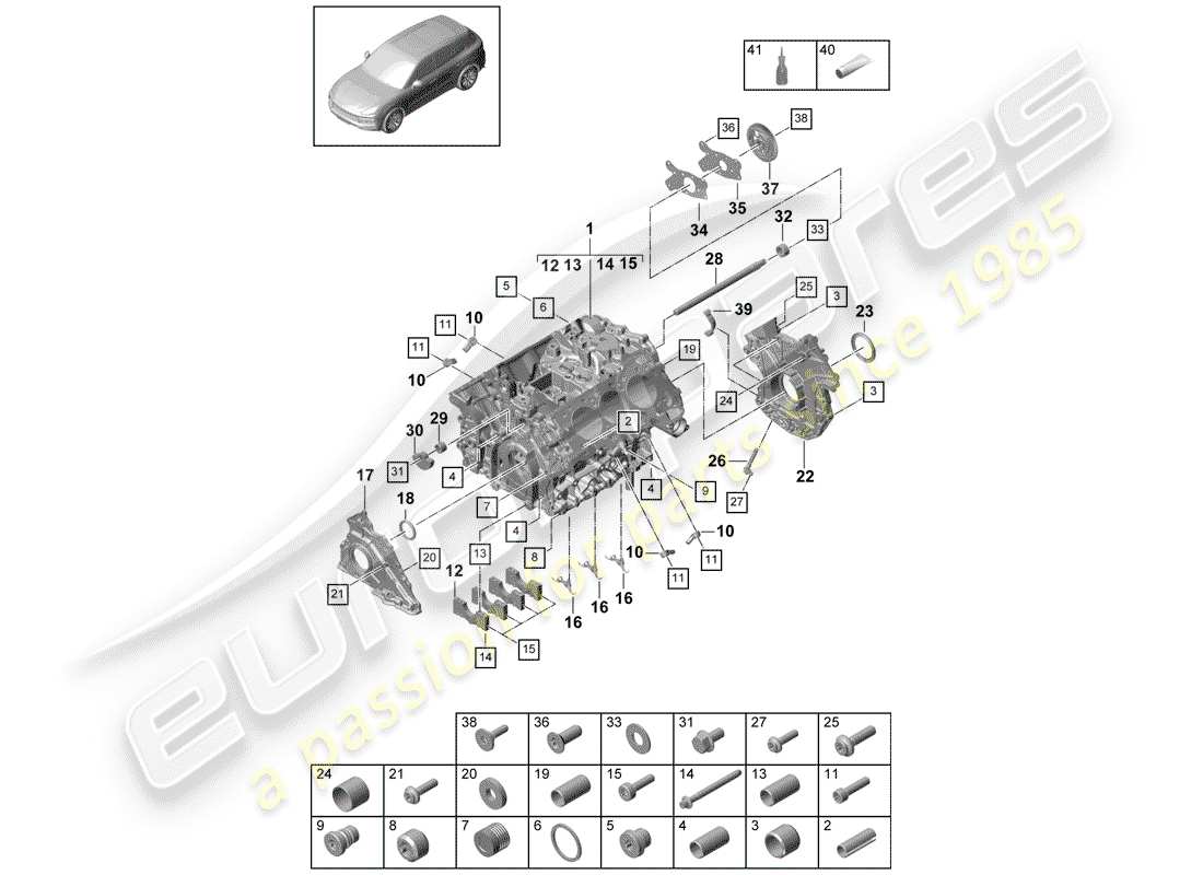 porsche 2020 (cayenne e3 9ya/9yb) crankcase part diagram