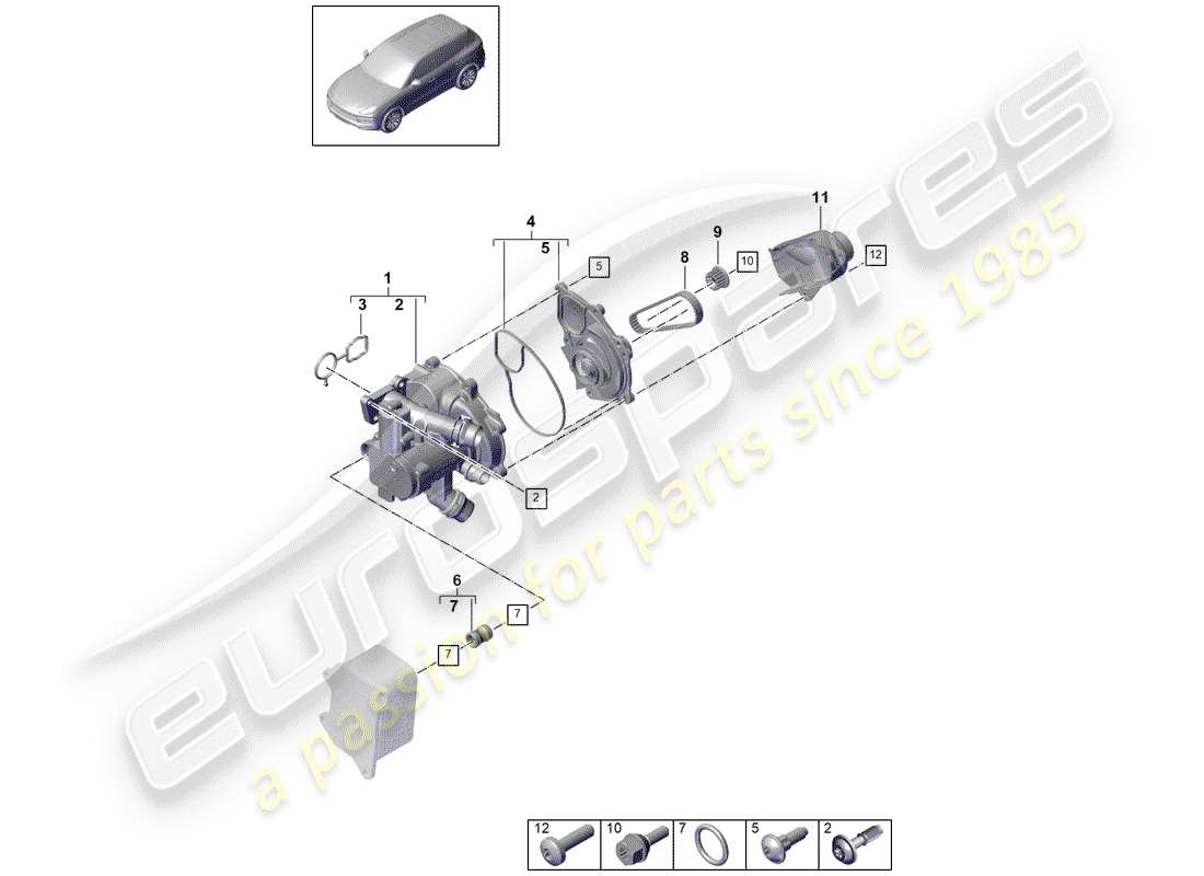 porsche 2020 (cayenne e3 9ya/9yb) thermostat part diagram