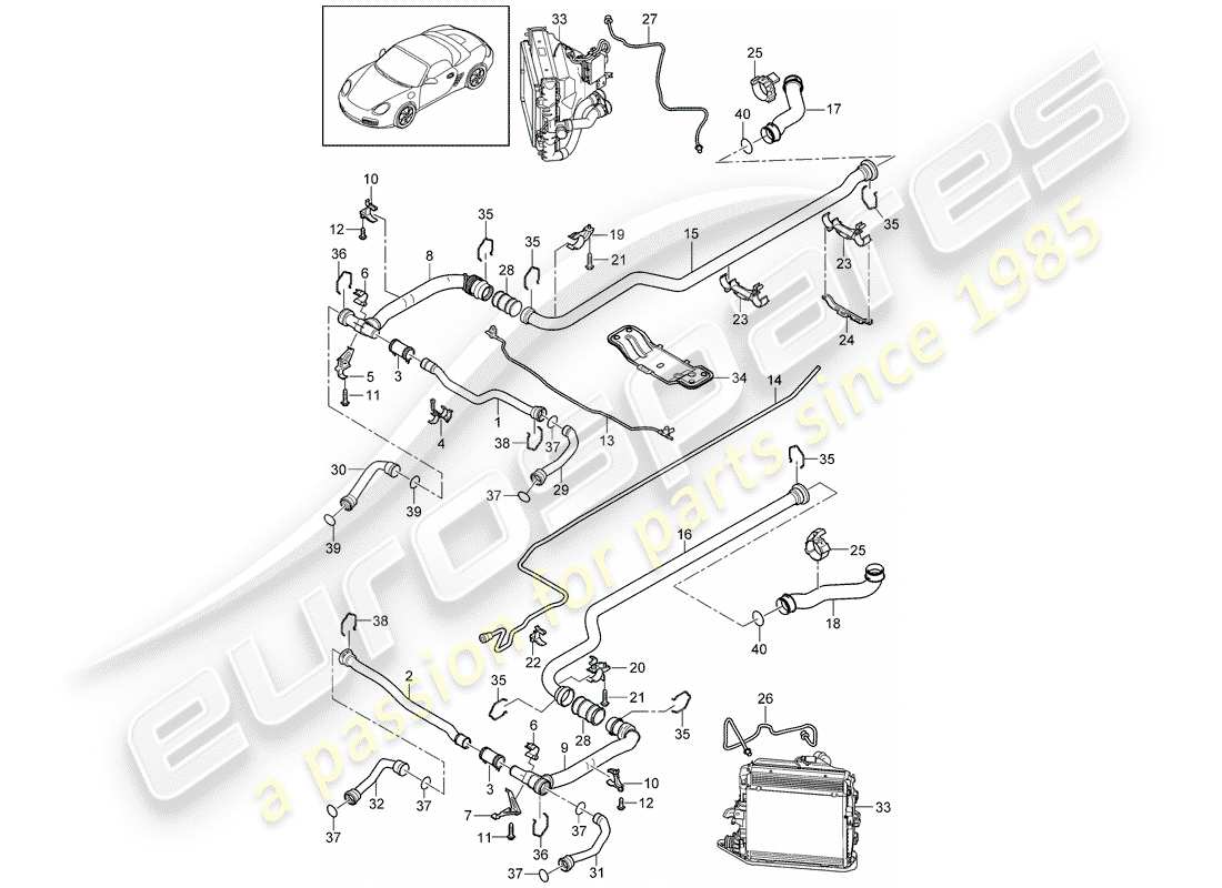 porsche 2012 (987 boxster) water cooling 2 part diagram
