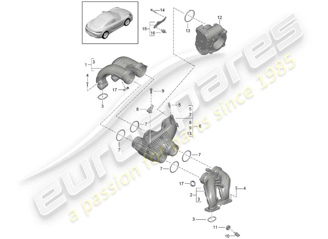 porsche 2020 (718 cayman) intake air distributor part diagram