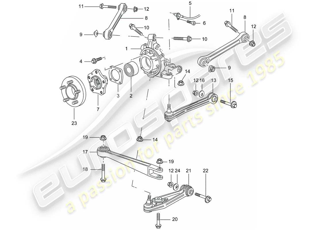 porsche 2002 (996 turbo / gt2) rear axle - wheel carrier - upper link - wheel hub part diagram