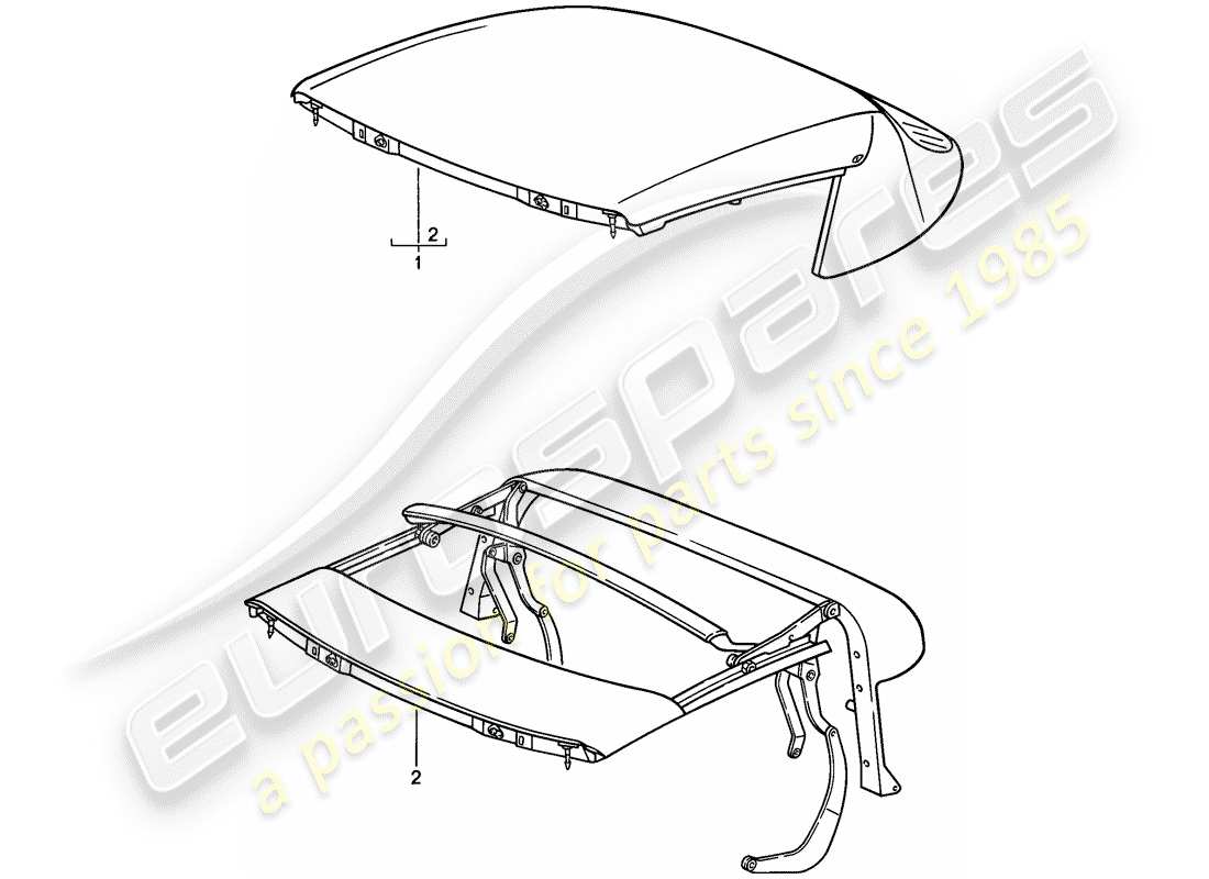 porsche 1986 (911) convertible top - top frame - electrically adjustable - d - mj 1986>> part diagram