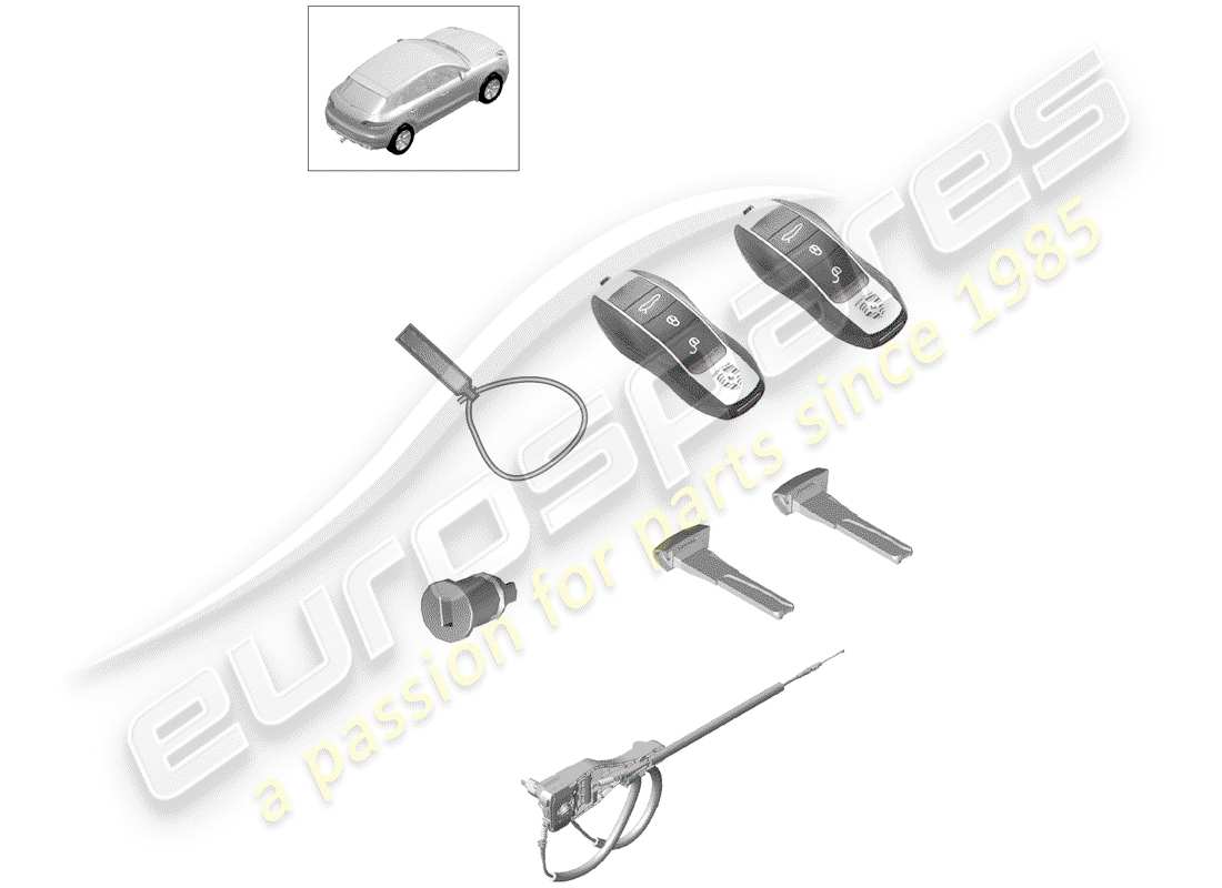 porsche 2014 (macan) 1 set of lock cylinders with part diagram
