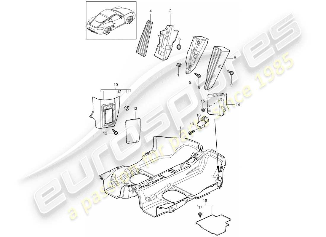porsche 2009 (987 cayman) interior equipment part diagram