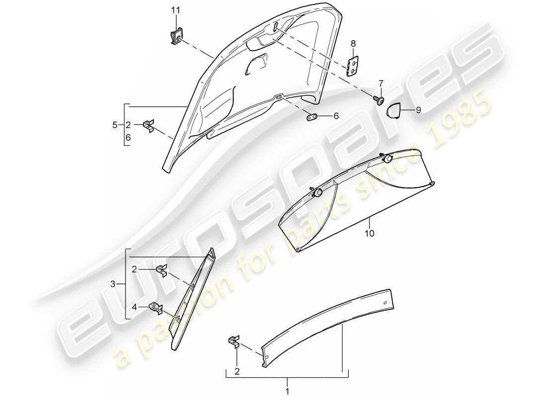 porsche 2009 (987 cayman) trims part diagram