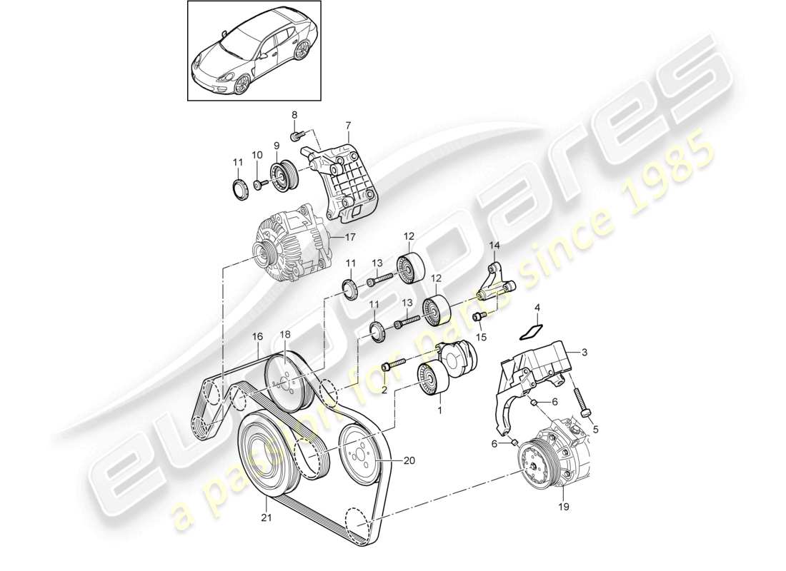 porsche 2010 (cayenne e1 9pa) belt tensioner damper v-belt parts diagram
