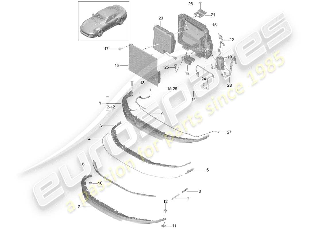porsche 2016 (991-1 turbo) front spoiler part diagram