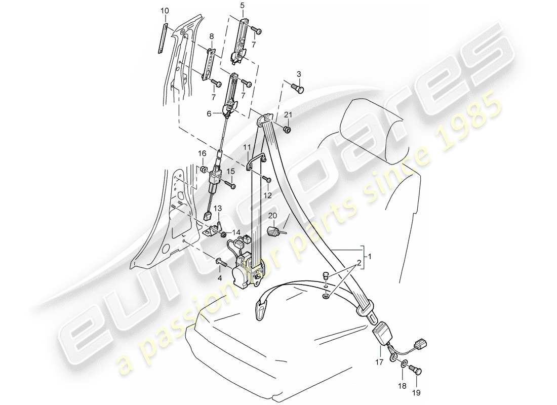 porsche cayenne (2009) seat belt parts diagram