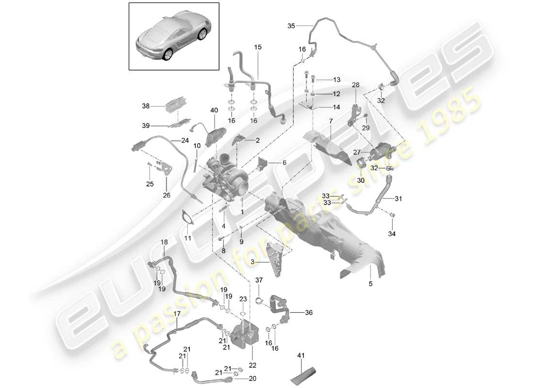 porsche 2020 (718 cayman) exhaust gas turbocharger part diagram