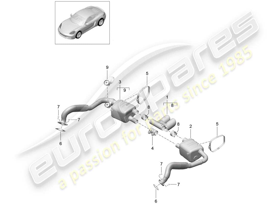 porsche 2020 (718 cayman) exhaust system part diagram