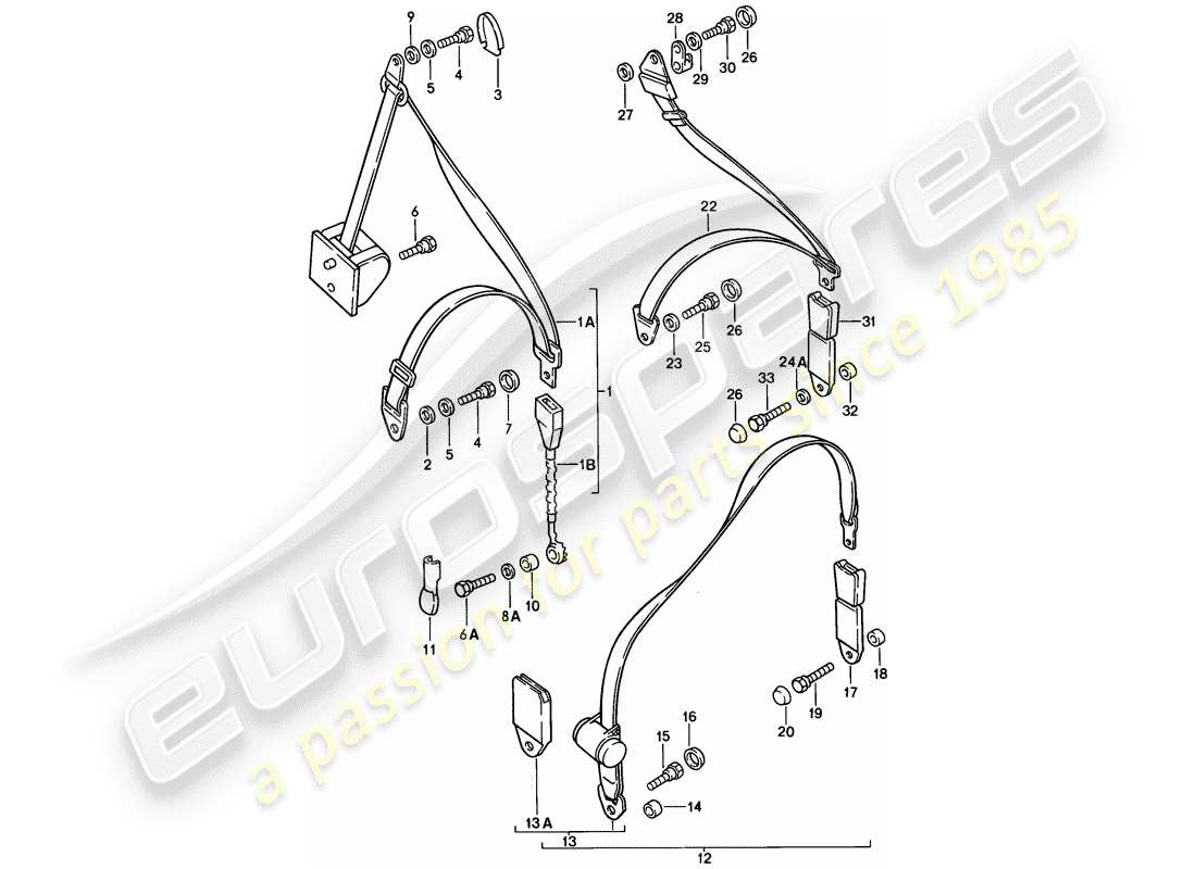 porsche 1977 (924) seat belt part diagram