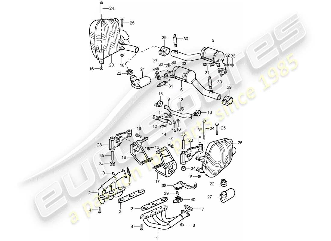 porsche 2001 (996) exhaust system - d - mj 2002>> part diagram