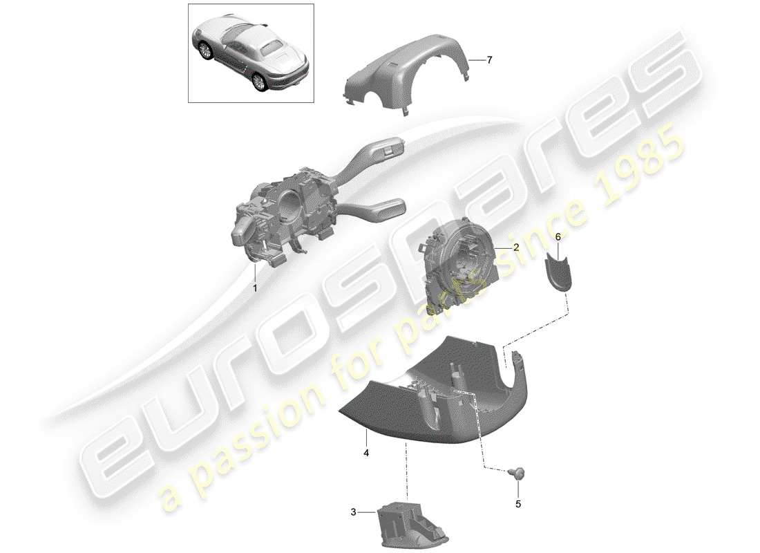 porsche 2020 (718 boxster) steering column switch part diagram