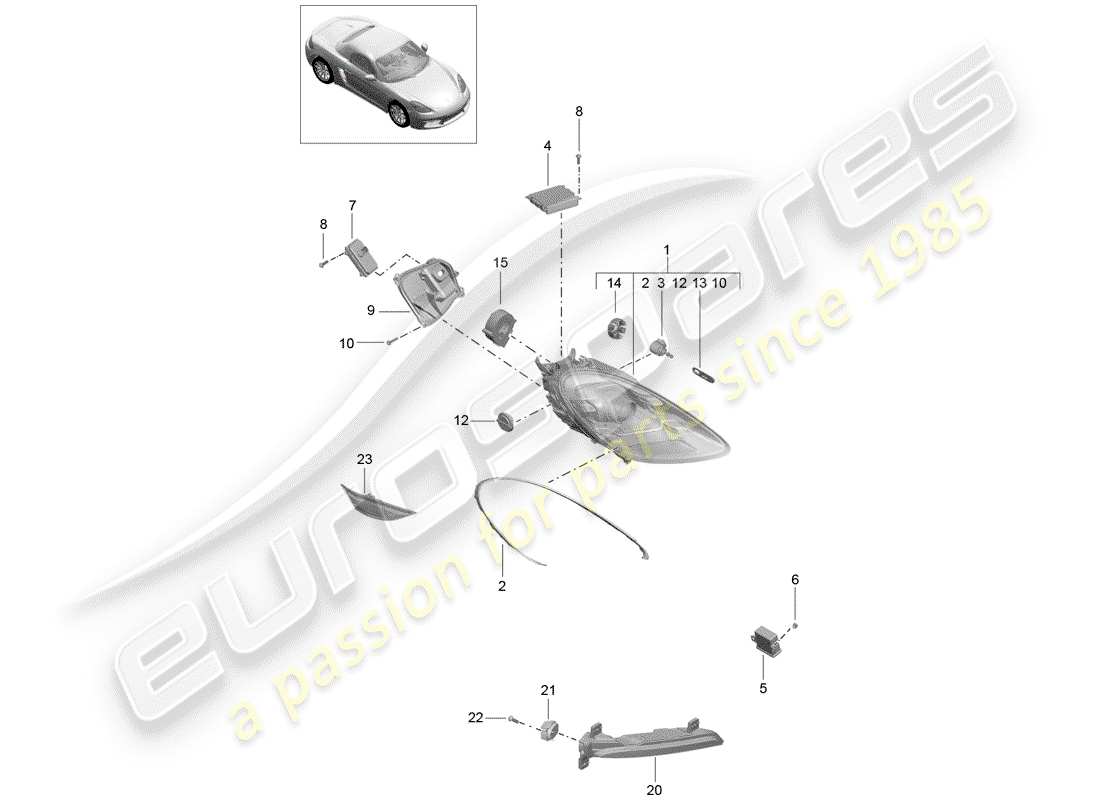 porsche 2017 (718 boxster) headlamp part diagram