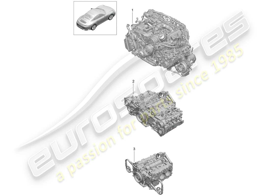 porsche 991 turbo (2016) replacement engine part diagram