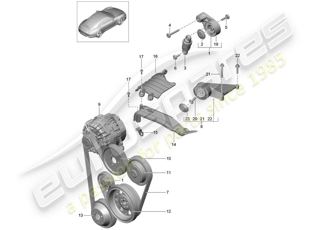 porsche 991 (2013) belt tensioner part diagram