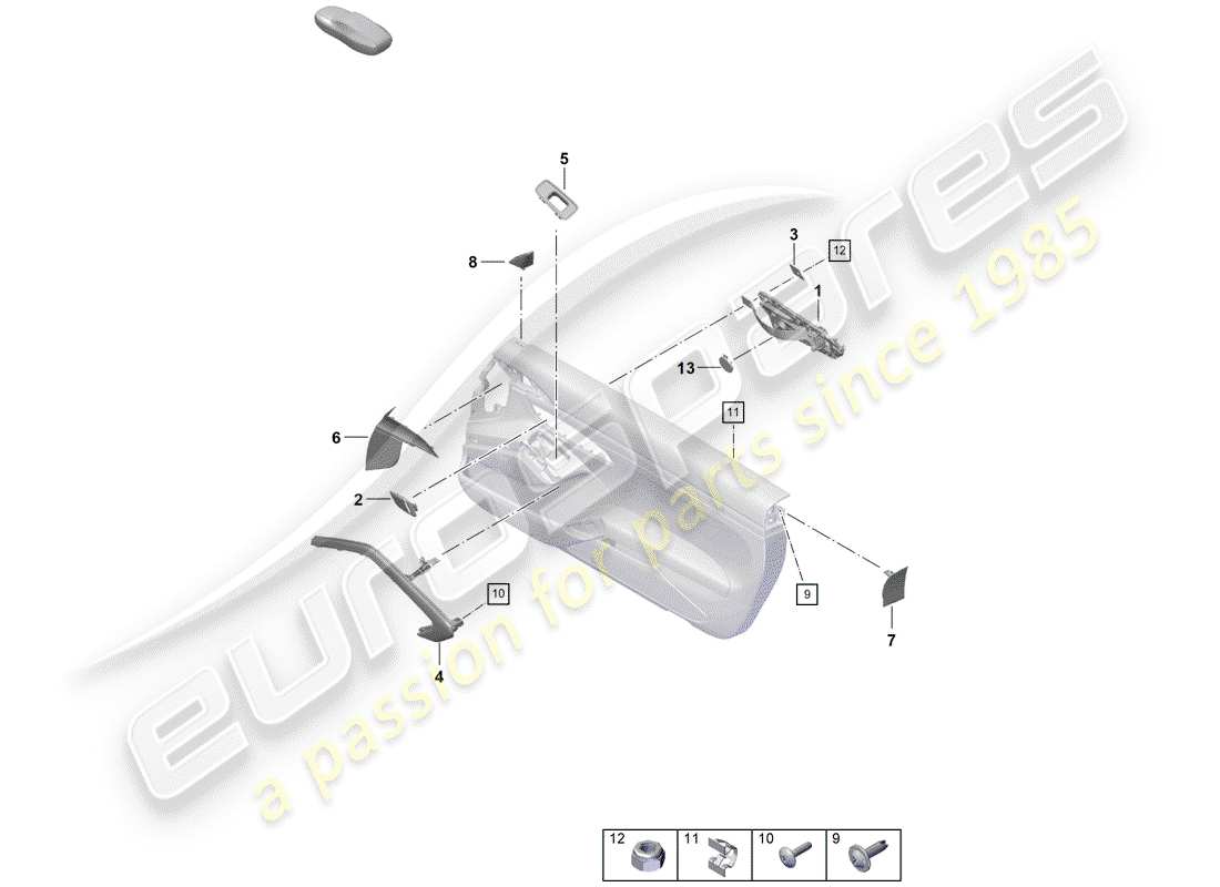 porsche 2020 (718 boxster spyder) door panel parts diagram